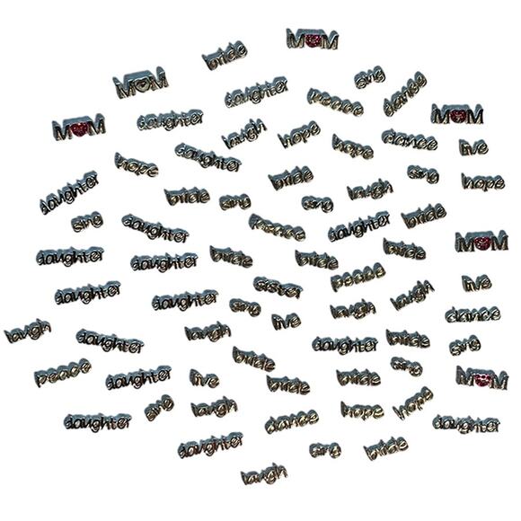 Lot of 60+ Pcs Floating Locket Silver Charms Words Daughter Bride Love Dance Mom - Picture 4 of 9